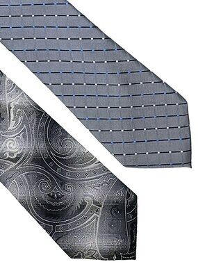Lot of 2 Gray Paisley Geometric Tie Necktie Croft & Barrow VanHeusen